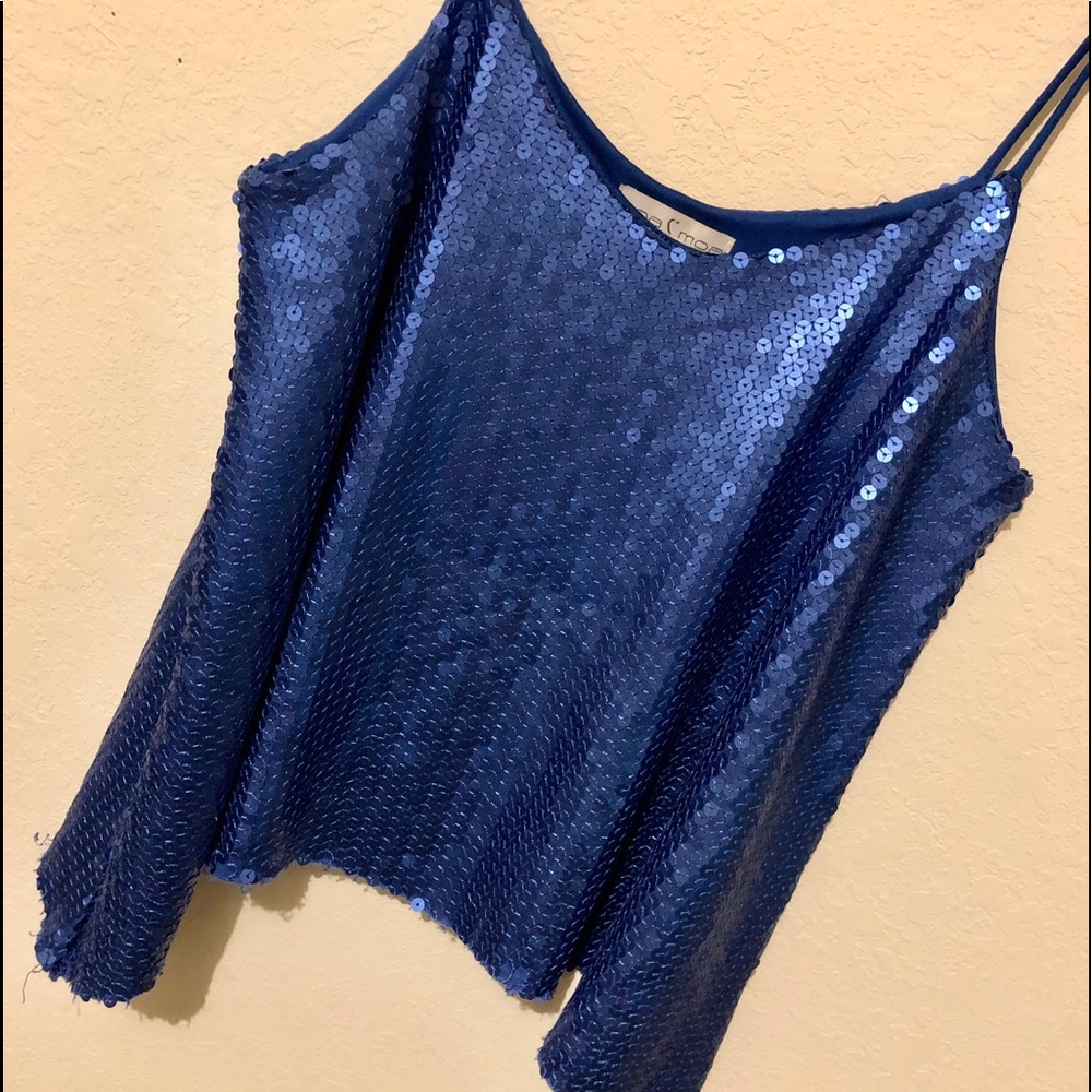 Blue Sequin Tank Top